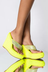 AZALEA WANG WALKING ON A DREAM WEDGE SANDAL IN NEON LIME