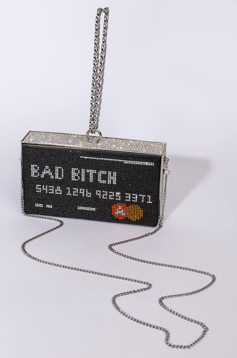 BAD BITCH CREDIT RHINESTONE CLUTCH