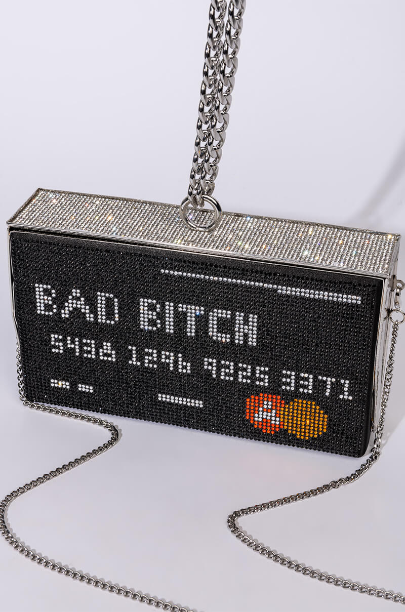 BAD BITCH CREDIT RHINESTONE CLUTCH