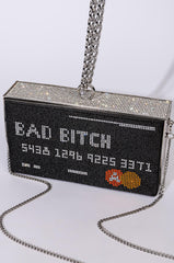 BAD BITCH CREDIT RHINESTONE CLUTCH