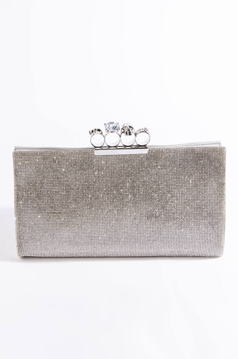 BAD BITCH KNUCKLES SILVER RHINESTONE CLUTCH