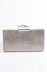 BAD BITCH KNUCKLES SILVER RHINESTONE CLUTCH