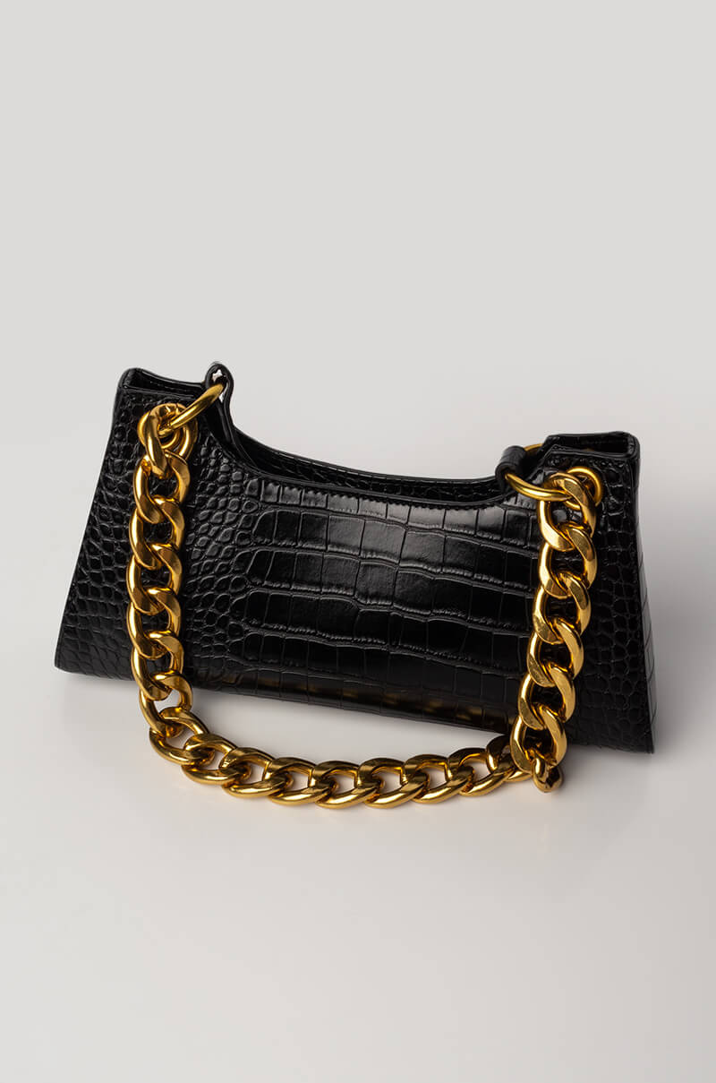 BAGUETTE CROC CHAIN PURSE BLACK