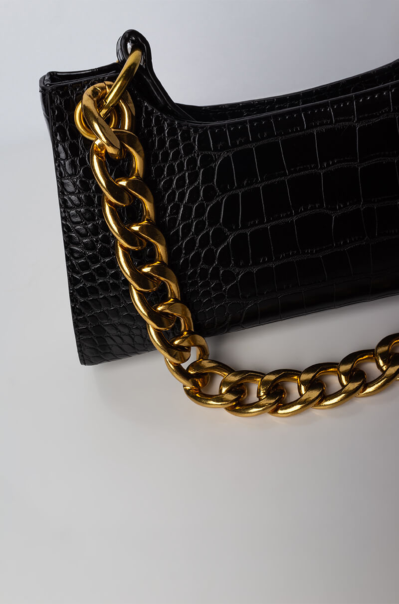 BAGUETTE CROC CHAIN PURSE BLACK