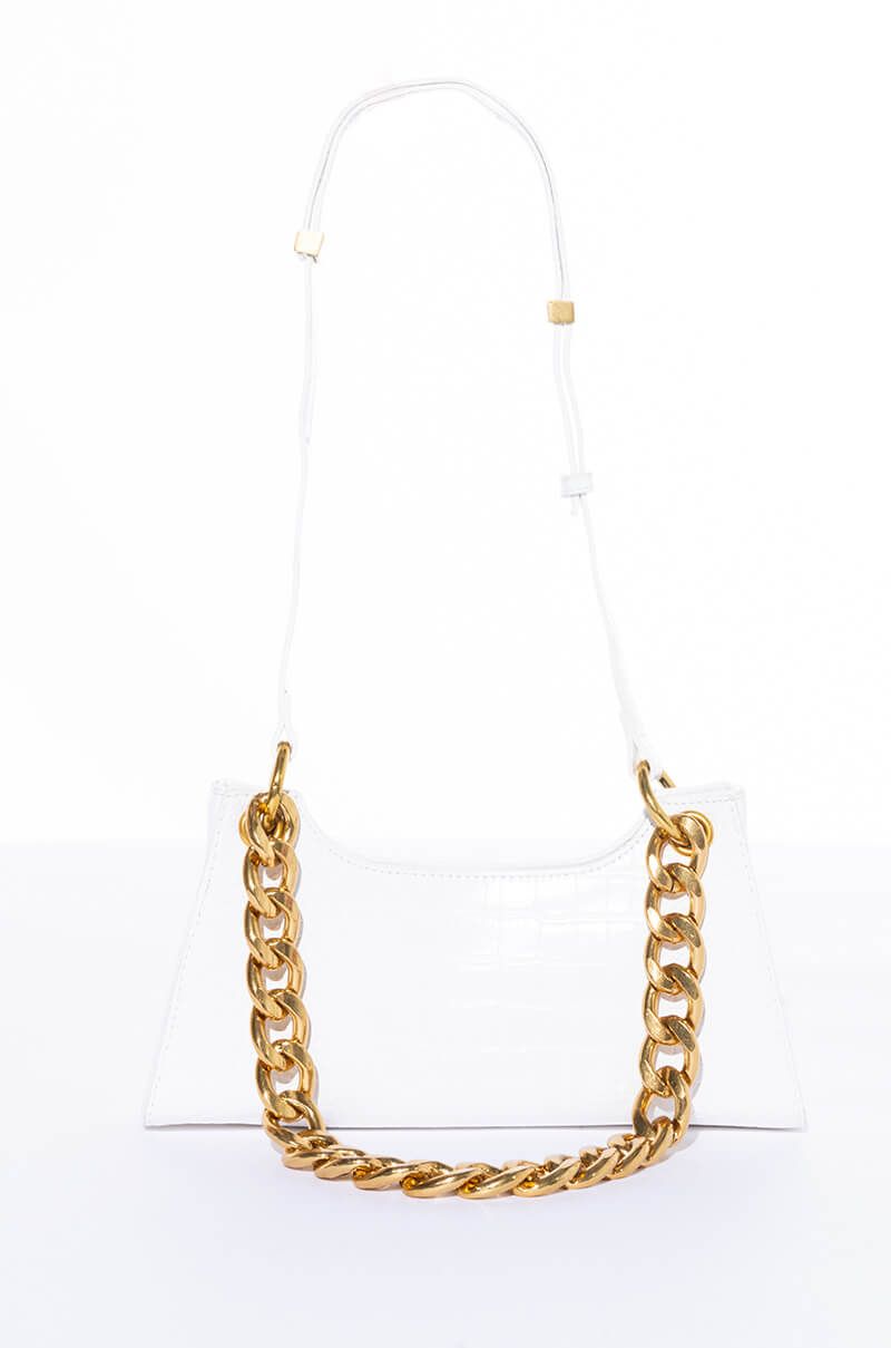 BAGUETTE CROC CHAIN PURSE WHITE