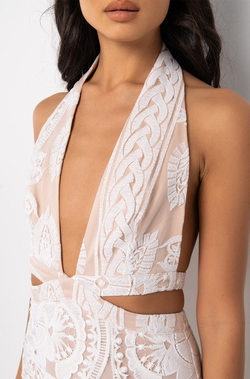 BEEN THE QUEEN PEPLUM LACE MAXI DRESS WHITE