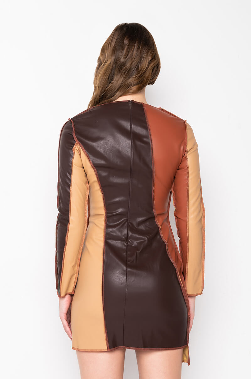 BETTER FOR IT FAUX LEATHER PATCHWORK MINI DRESS