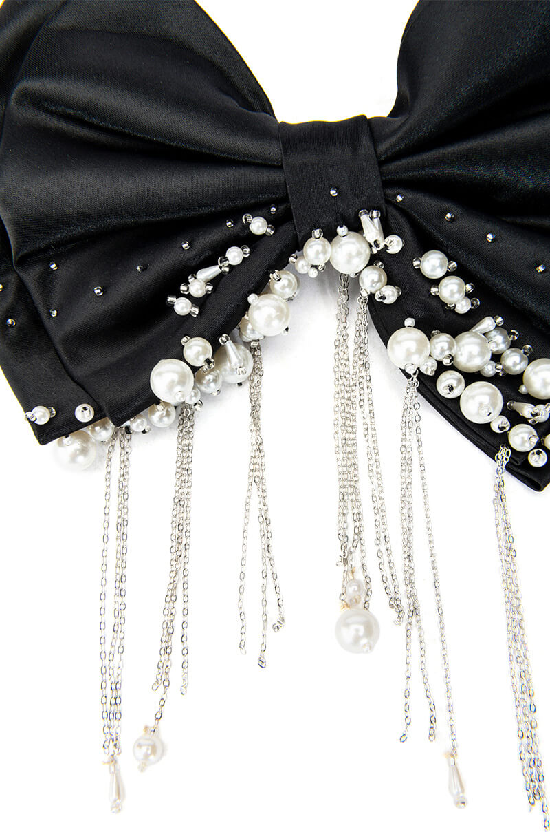 BIG BOW WITH RHINESTONES AND CHAINS
