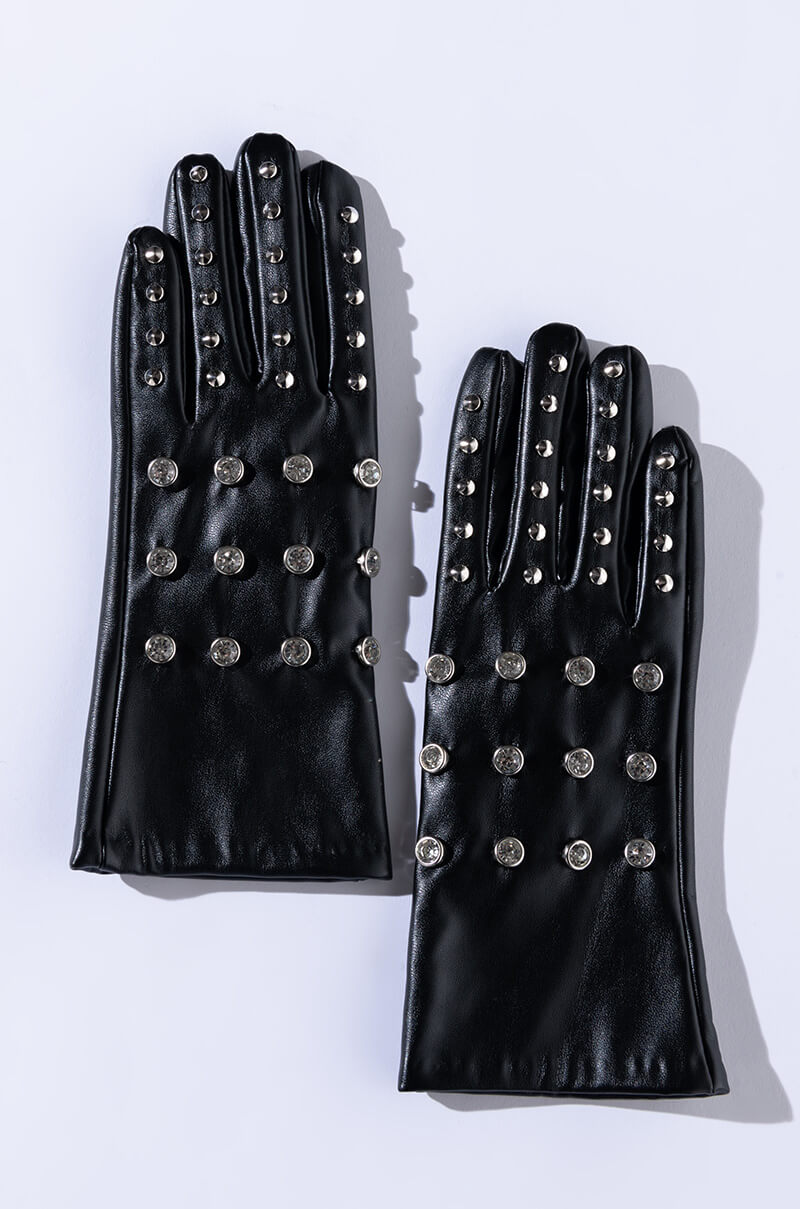 BIKER CHICK RHINESTONE PU GLOVE