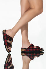 BIRKENSTOCK ARIZONA WOOL SANDAL IN RED BLACK