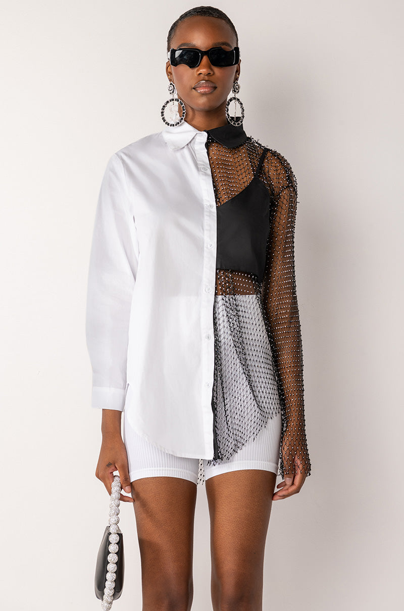 BITE ME HALF RHINESTONE TOP