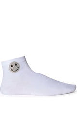 BLING SMILEY FACE SOCKS IN WHITE