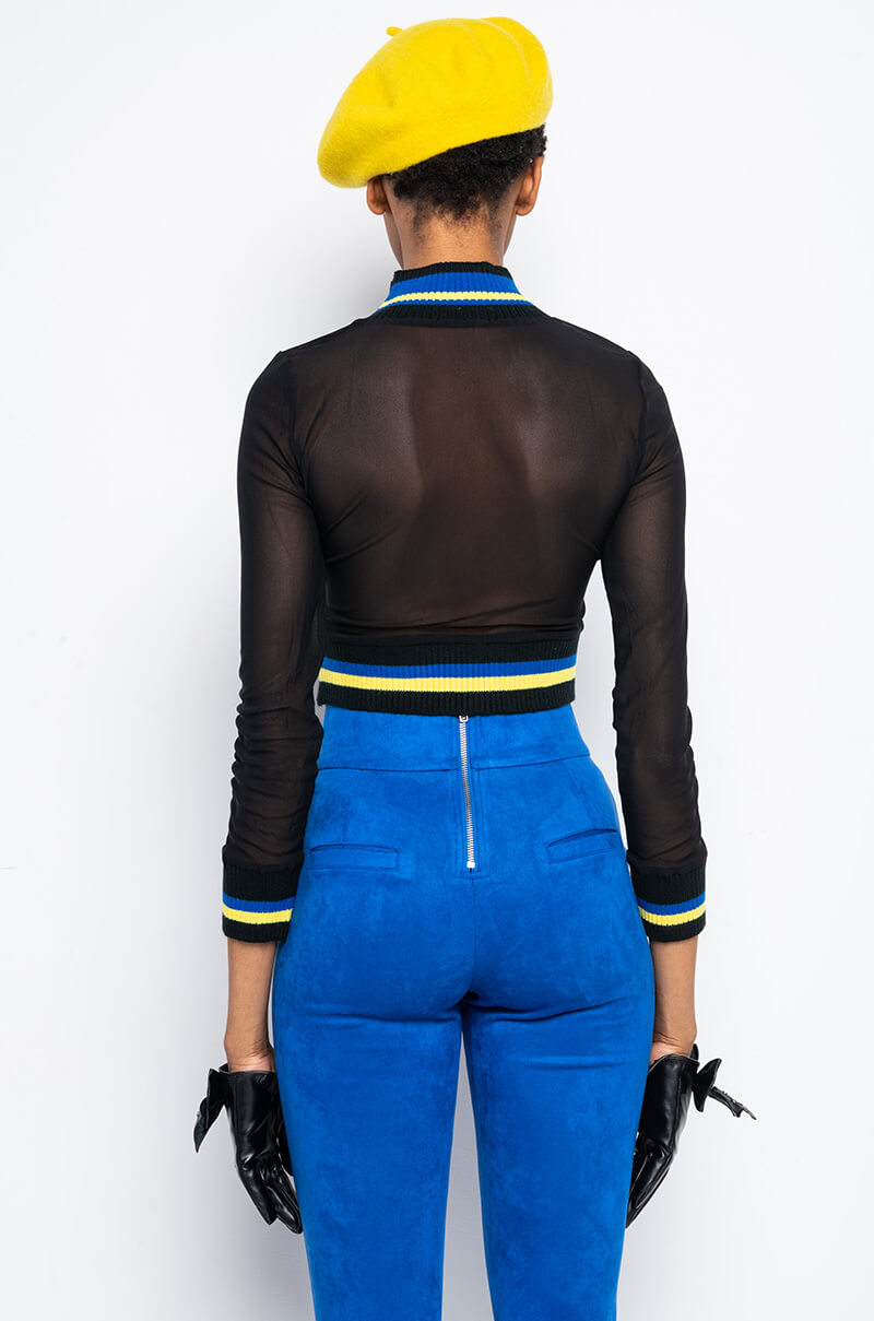 BODY LANGUAGE LONG SLEEVE MESH TURTLENECK TOP