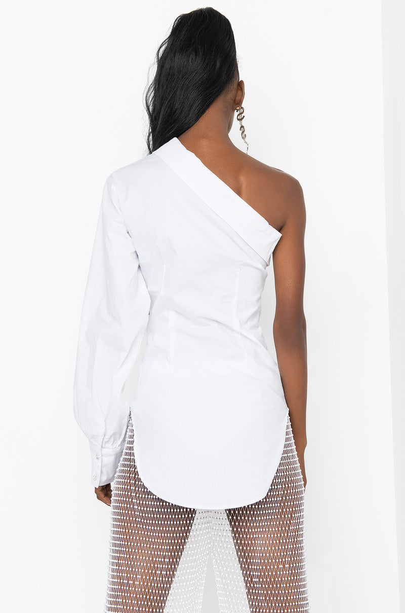 AVRIL ONE SHOULDER POPLIN BLOUSE WHITE