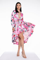 BOUQUET SATIN TIE FRONT TOP