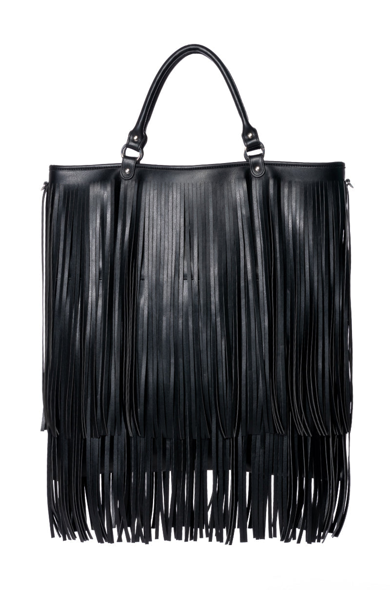 BRADLEY KATE OLSEN OVERSIZED FAUX LEATHER FRINGE TOTE