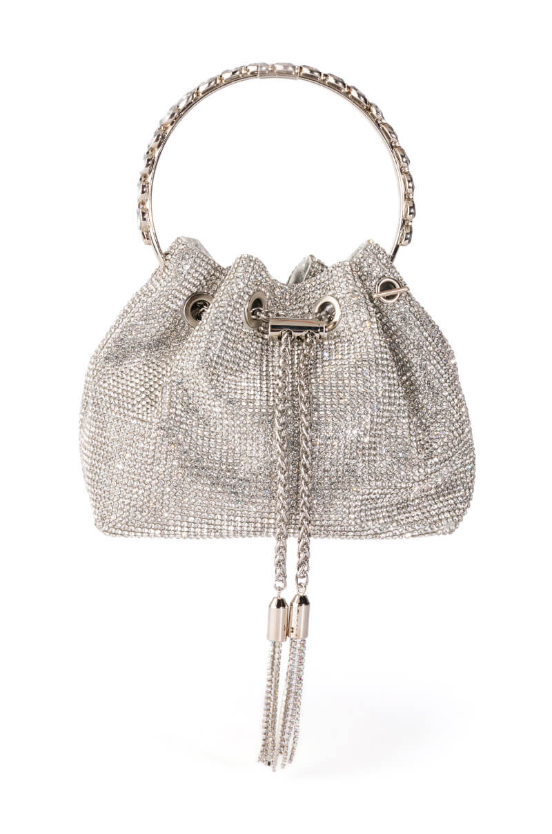 CADENCE EMBELLISHED SILVER BUCKET BAG