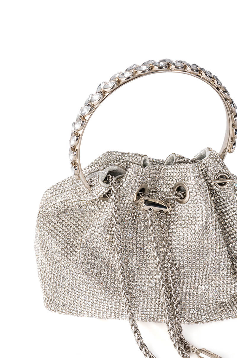 CADENCE EMBELLISHED SILVER BUCKET BAG