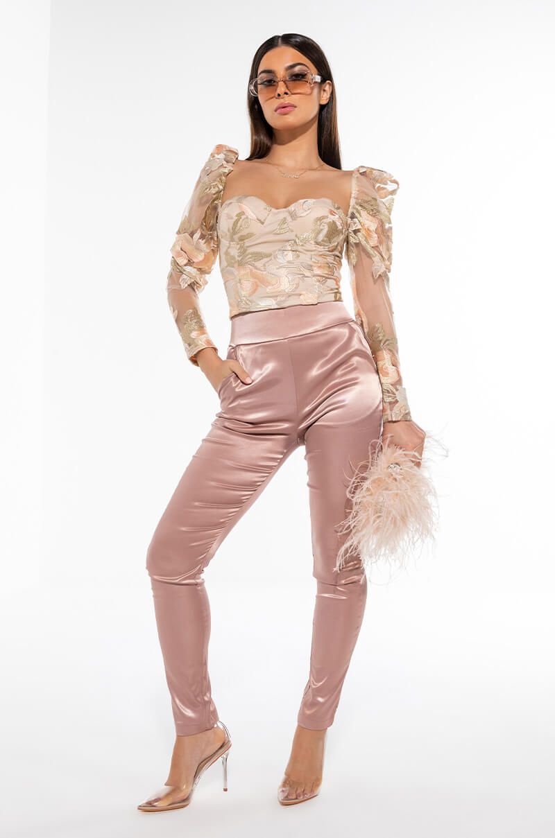 CALL ME BABY SATIN TROUSER LIGHT BROWN