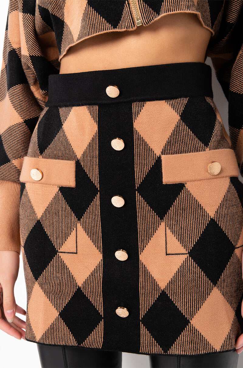 CALL ME KNIT MINI SKIRT BEIGE MULTI
