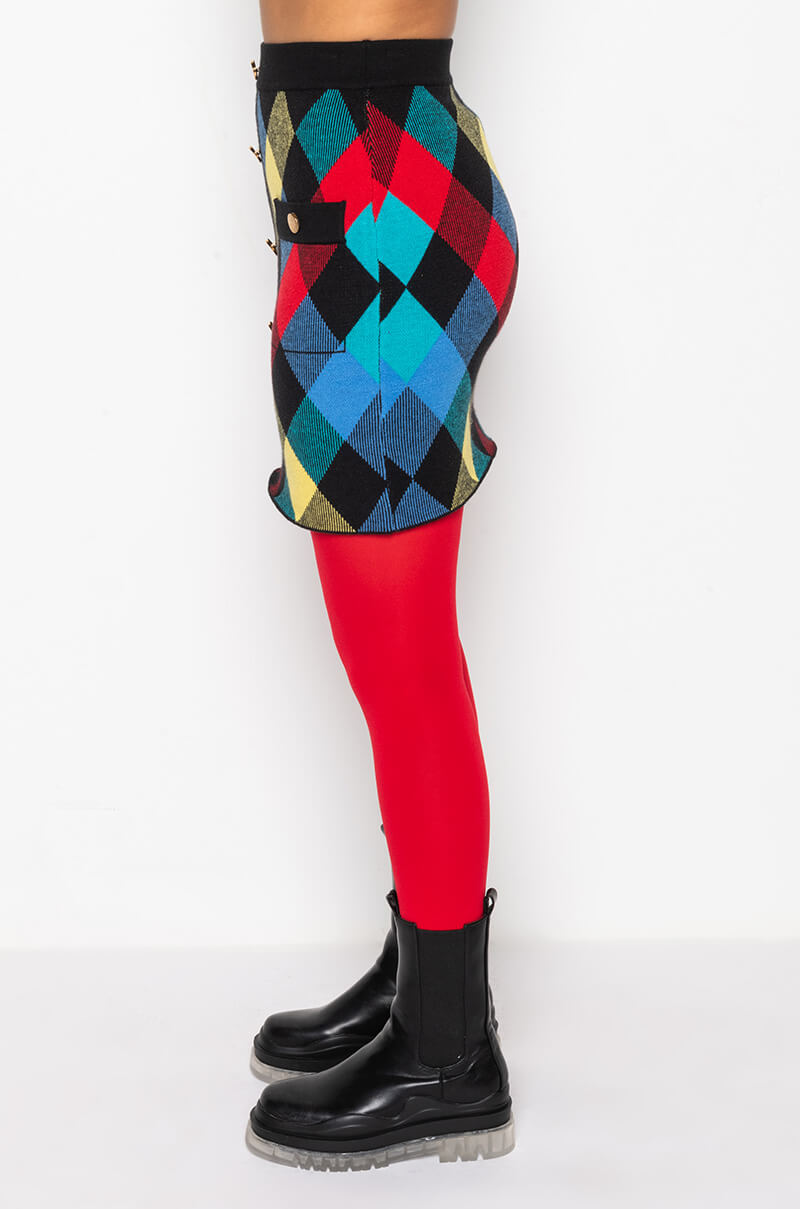CALL ME KNIT MINI SKIRT RED MULTI