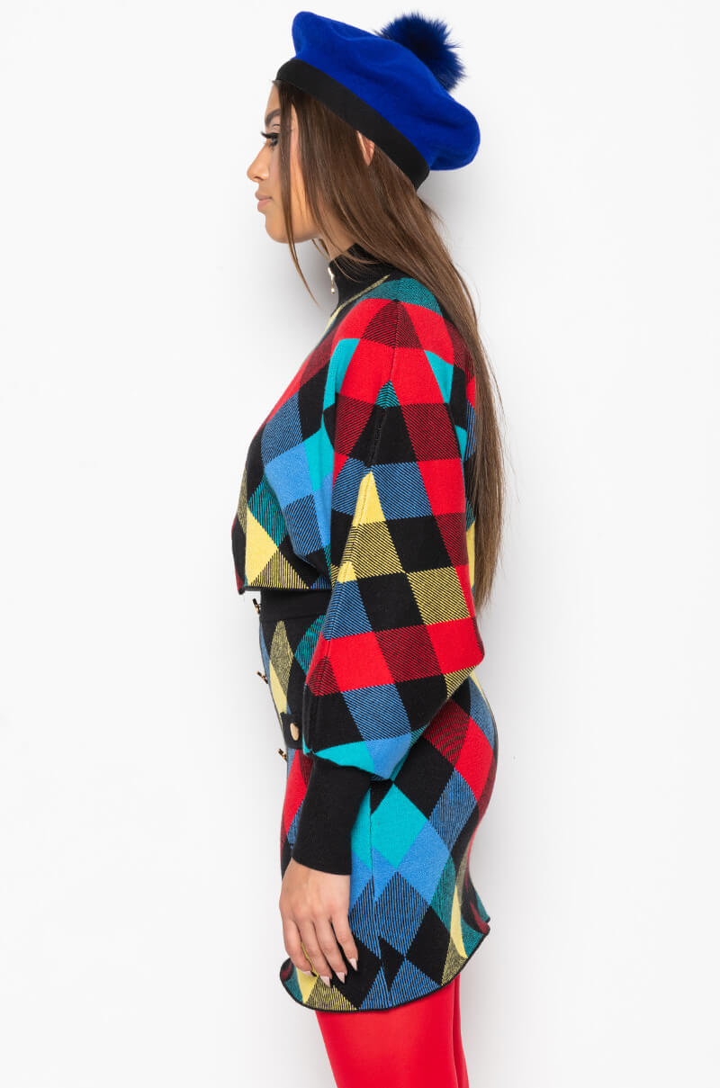CALL ME ZIP UP SWEATER RED MULTI