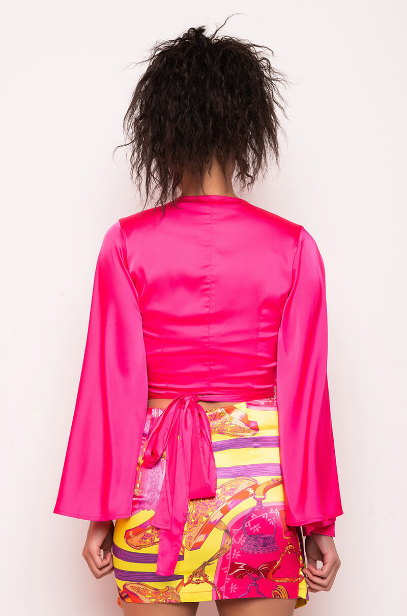 CARIBBEAN VIBES SATIN TIE FRONT TOP