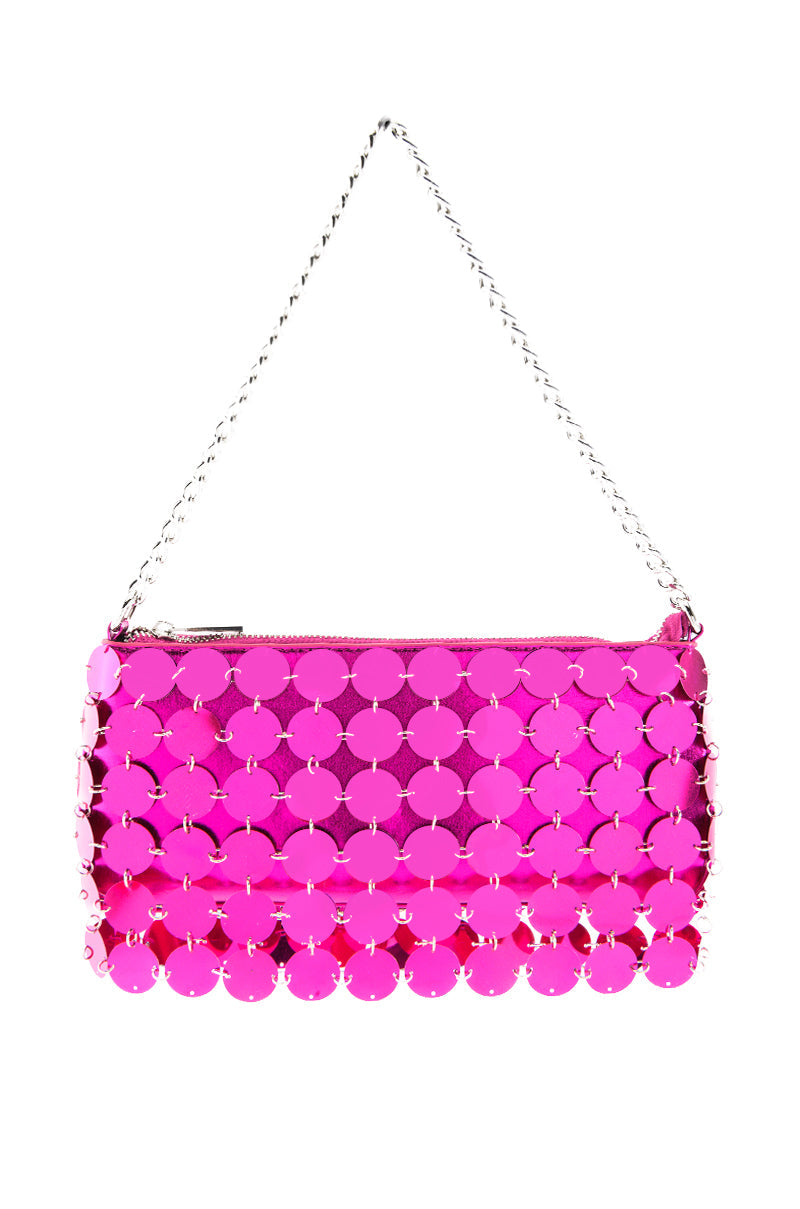 CARMELINA METALLIC SEQUIN BAG IN FUCHSIA