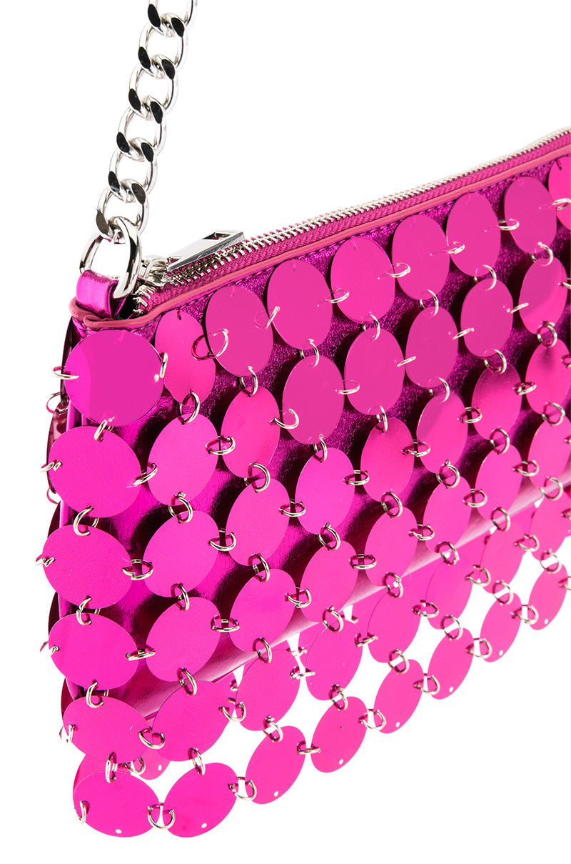 CARMELINA METALLIC SEQUIN BAG IN FUCHSIA