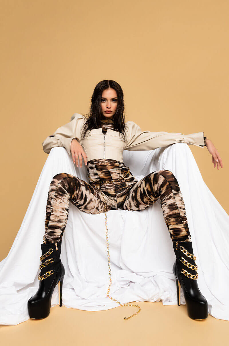 CHAIN OF LOVE ANIMAL PRINT MESH DRESS