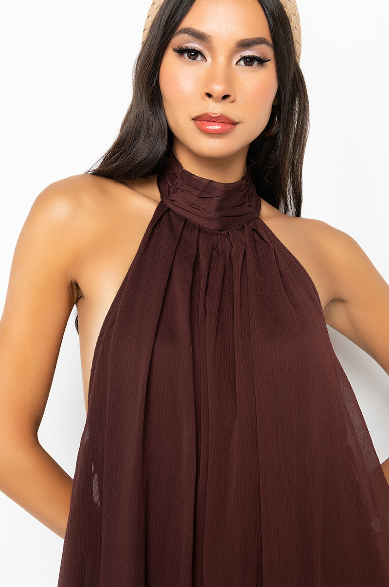 CHOCOLATE DROP HALTER TOP JUMPSUIT
