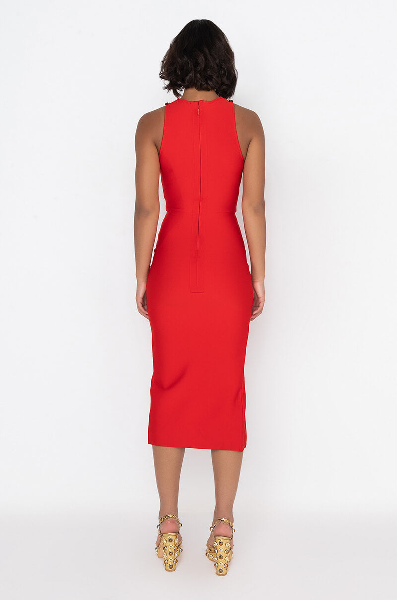 CLASSY BITCH LOOKS BANDAGE MIDI DRESS RED