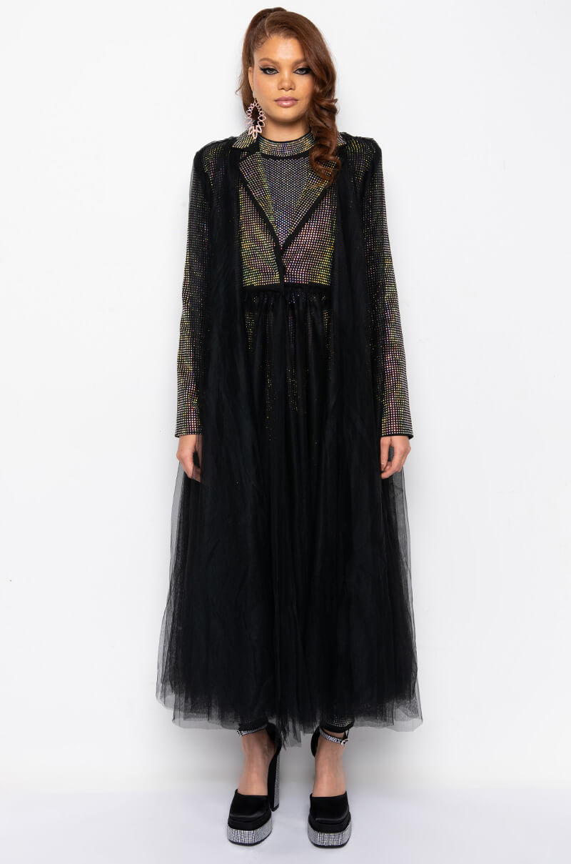 CLUB ANOTHER CLUB RHINESTONE TULLE TRENCH