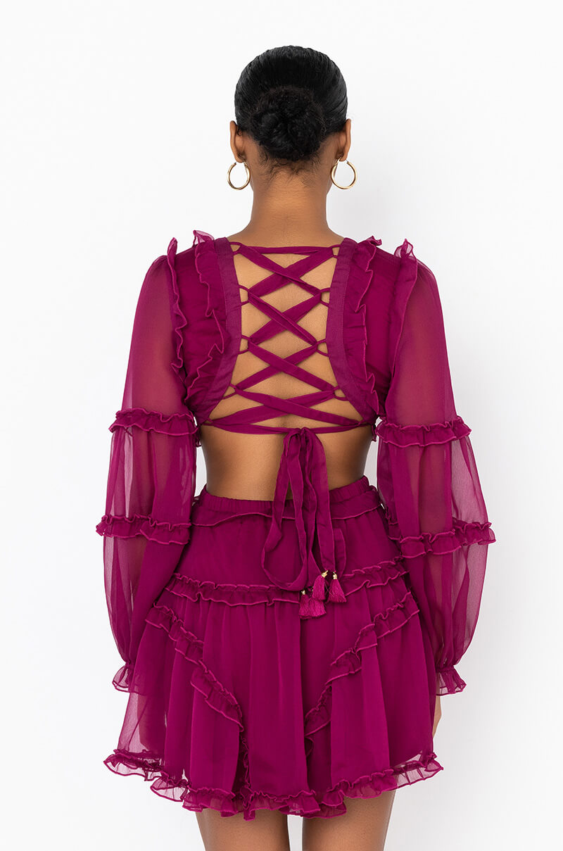 COCKTAIL HOUR CHIFFON MINI DRESS DARK PURPLE
