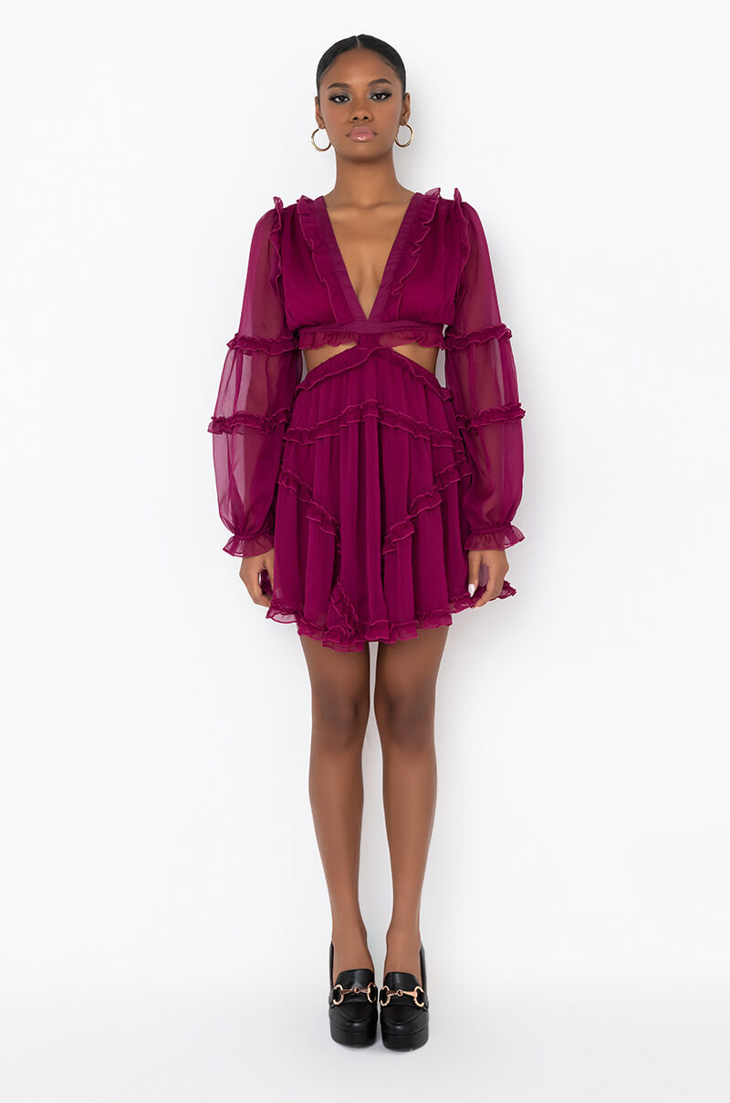 COCKTAIL HOUR CHIFFON MINI DRESS DARK PURPLE