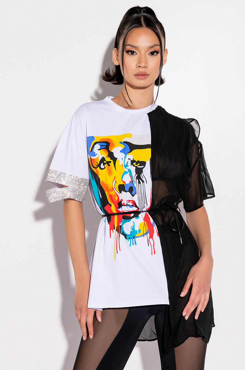 CRAZY SEXY COOL MIX FABRIC T SHIRT