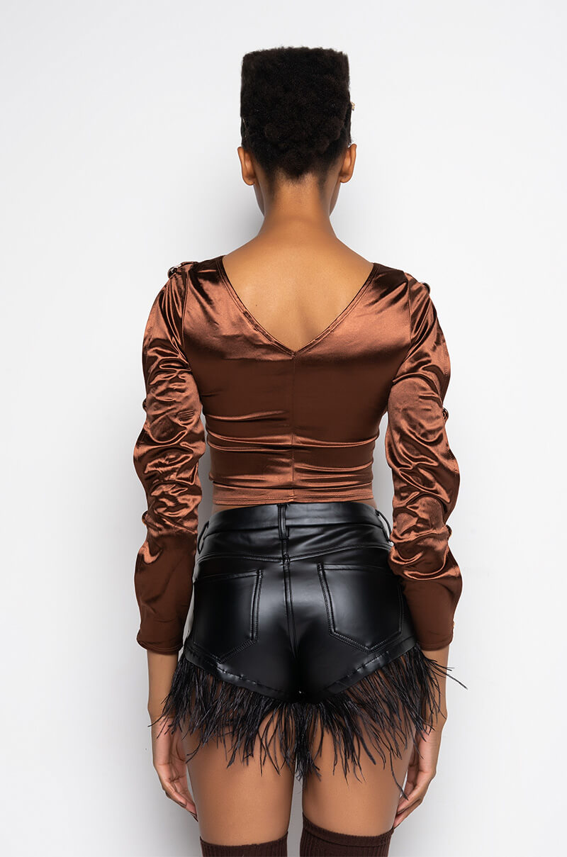 CRY ME A RIVER FASHION TOP WITH CUT OUTS LIGHT BROWN