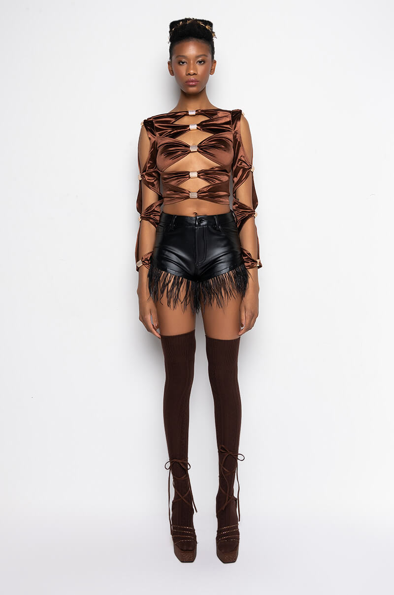 CRY ME A RIVER FASHION TOP WITH CUT OUTS LIGHT BROWN