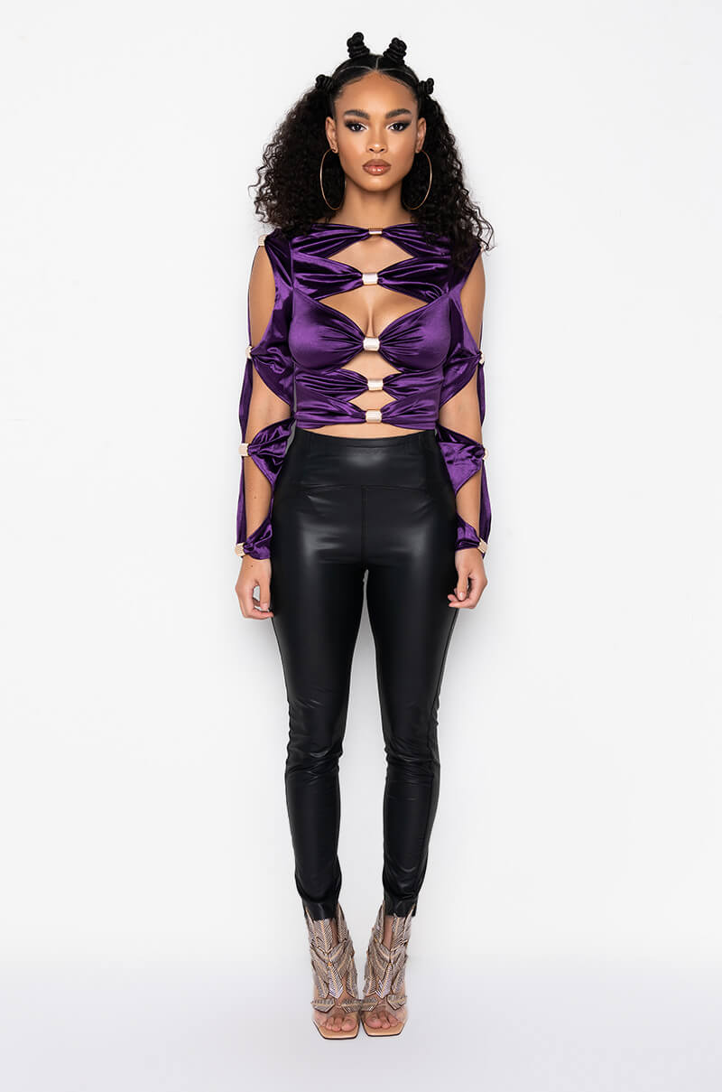 CRY ME A RIVER FASHION TOP WITH CUT OUTS PURPLE