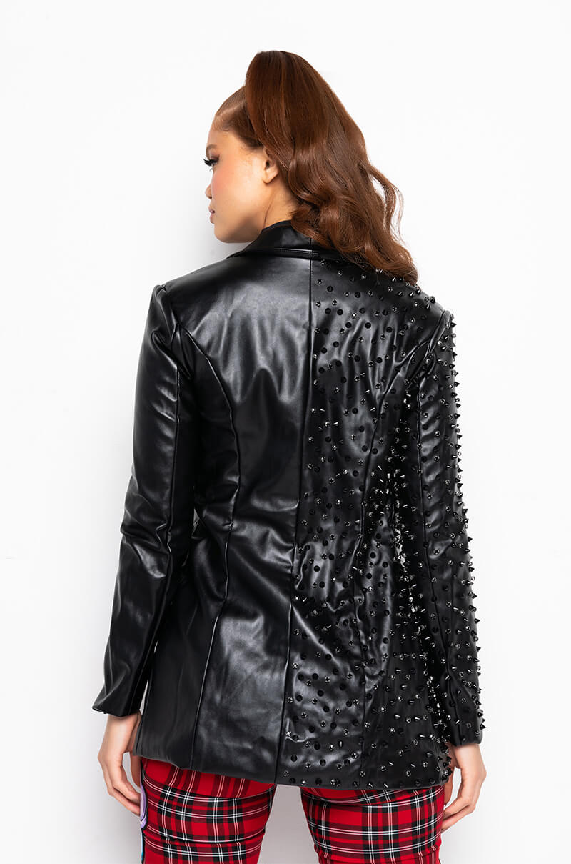 DARK SIDE OF THE MOON PU BLAZER WITH STUDS