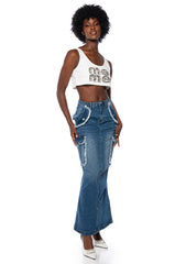 DATE DAYS FRAYED EDGE MAXI SKIRT