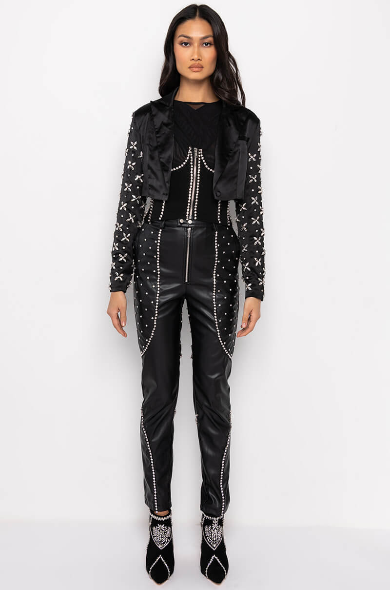 DIAMONDS ARE FOREVER CROP SATIN BLAZER
