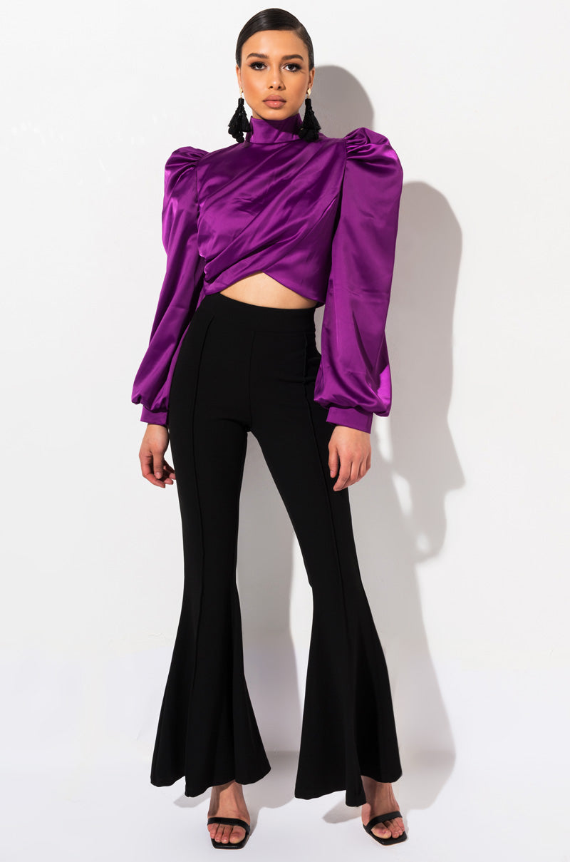 DONT BREAK LONG SLEEVE SATIN CROP TOP PURPLE