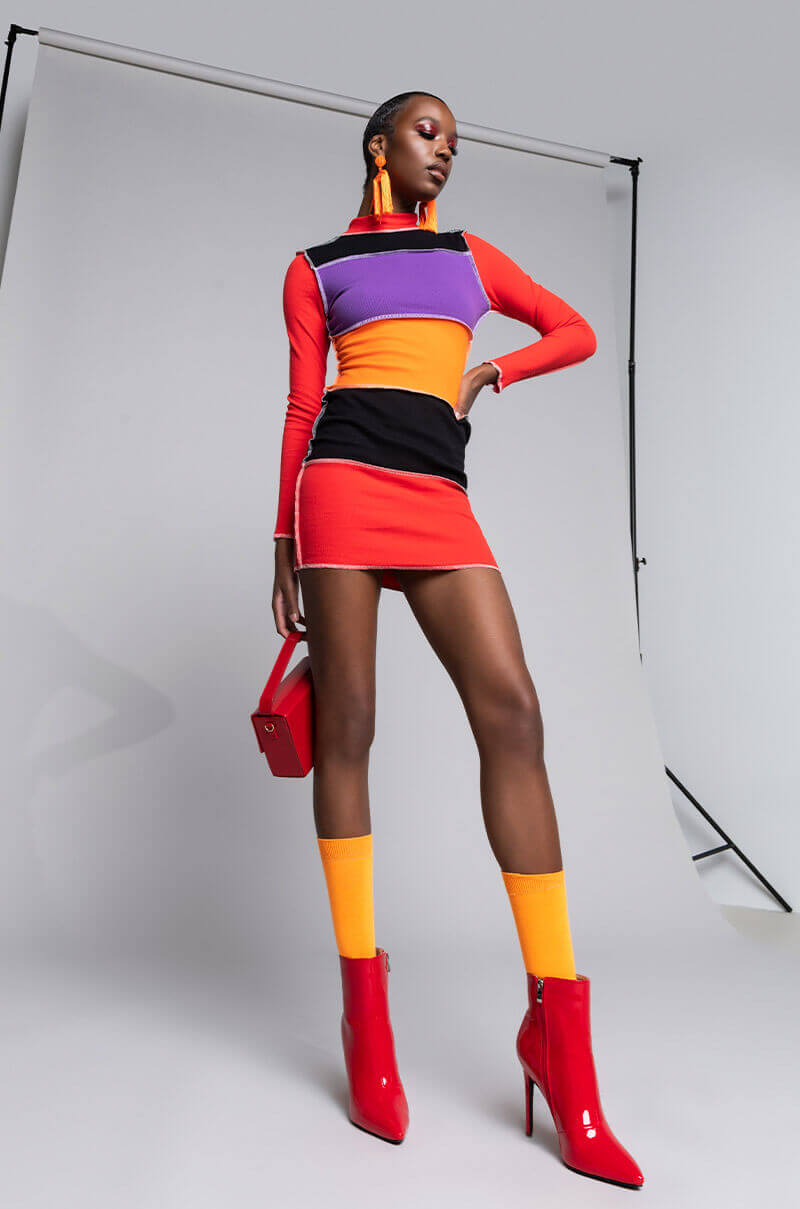 DON'T STOP NOW STITCH TRIM MINI DRESS
