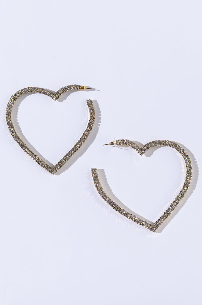 DOWN FOR YOU RHINESTONE HEART HOOP EARRINGS