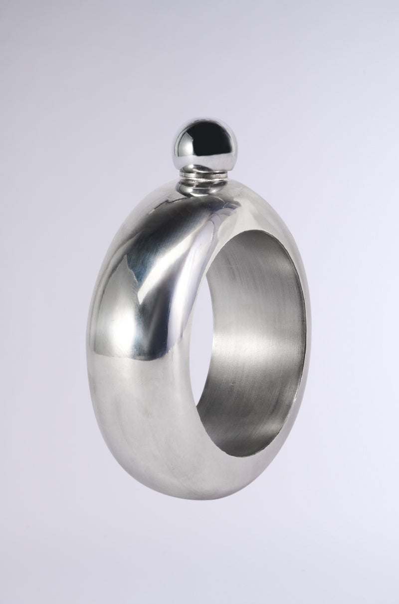 DRINKS ON ME FLASK BRACELET IN SILVER