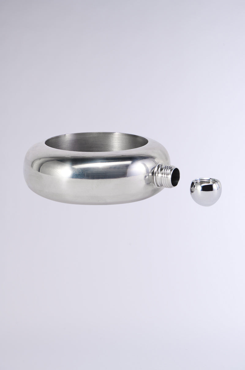 DRINKS ON ME FLASK BRACELET IN SILVER