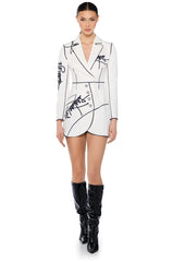 ELLIS OUTLINED BLAZER MINI DRESS IN WHITE