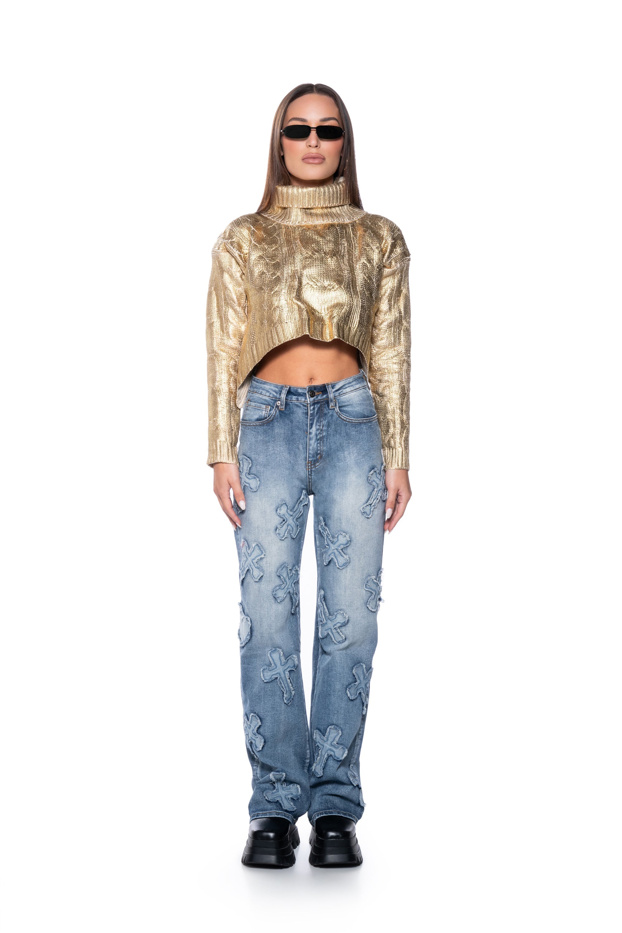 ESME METALLIC COATED TURTLENECK SWEATER
