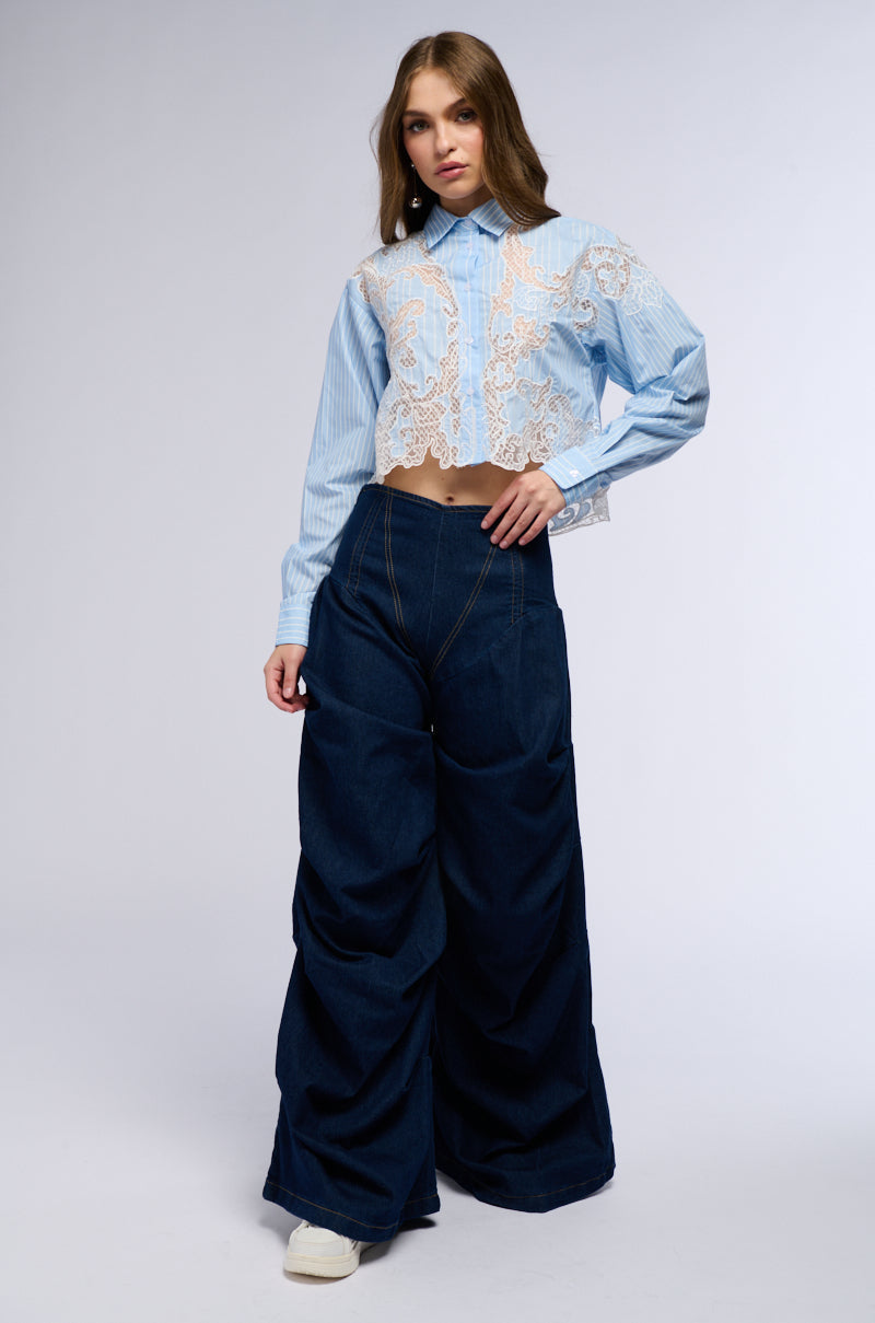 LOVE ME LIKE THAT BUTTON DOWN BLOUSE WITH LACE DETAILING